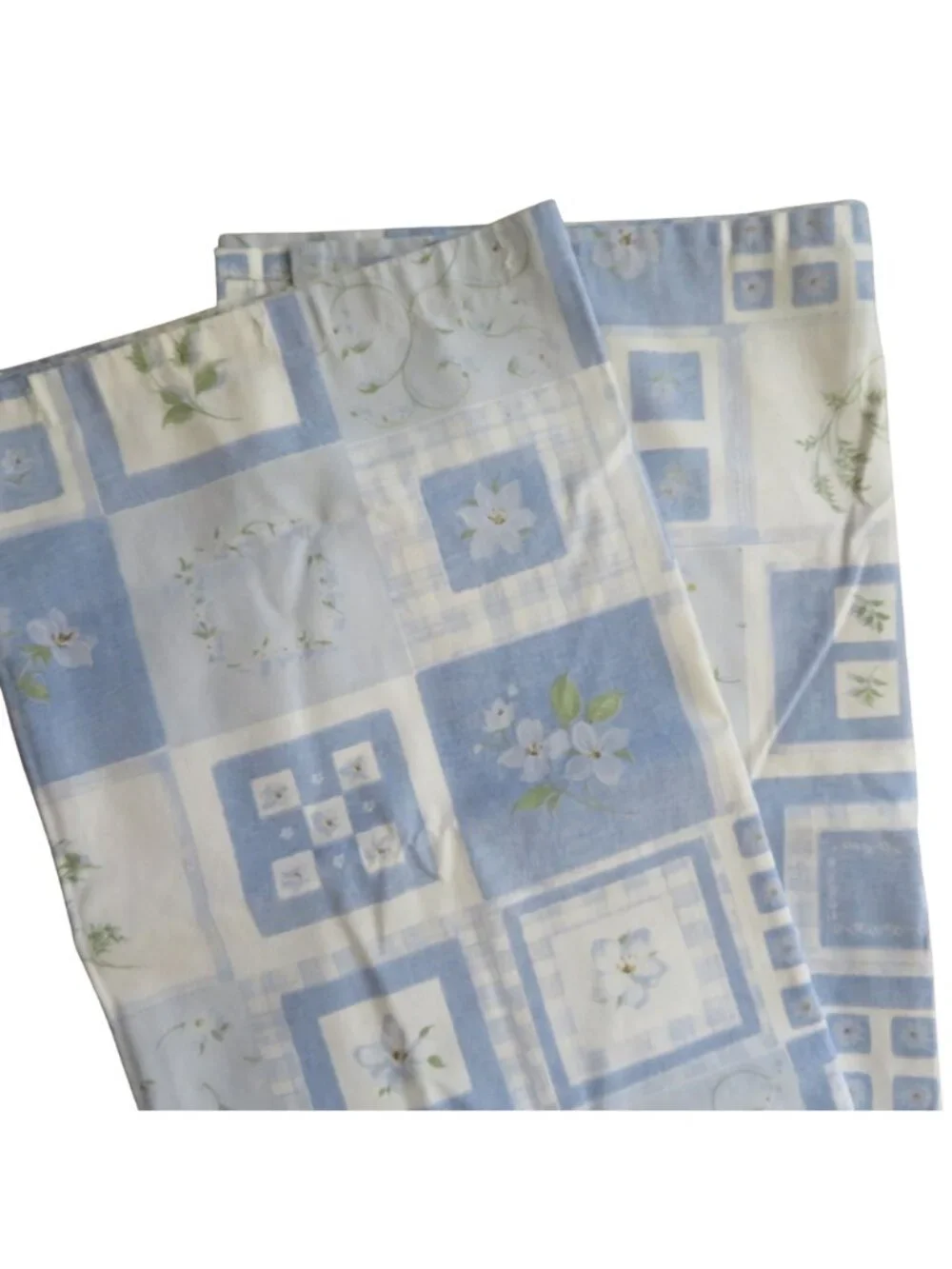 Vintage Blue White Floral Patchwork Fabric Shower Curtain Cottagecore Design